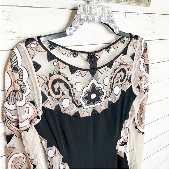 Temperely London Mesh Open Back Long Sleeve Fit & Flare Mini Cocktail Dress - Picture 5 of 11